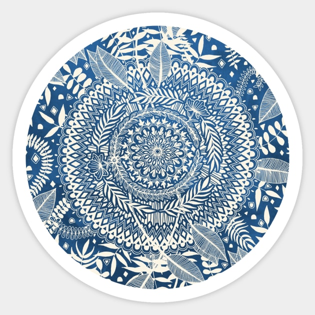 Diamond and Doodle Mandala On Blue Sticker by micklyn